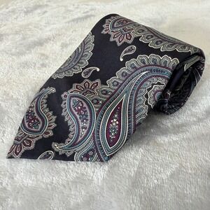 Andhurst Mens Silk Paisley Necktie Black Maroon Turquoise Made in USA Vintage